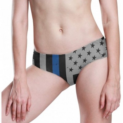 Panties Women Funny Briefs Retro Puerto Rico Flag Soft Invisible Seamless Underwear Panties - Police Thin Blue Line Flag - C1...