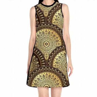 Nightgowns & Sleepshirts Gold and Brown Seamless Pattern with Shiny Gradient Circles Womens Sleeveless Printed Princess Dress...