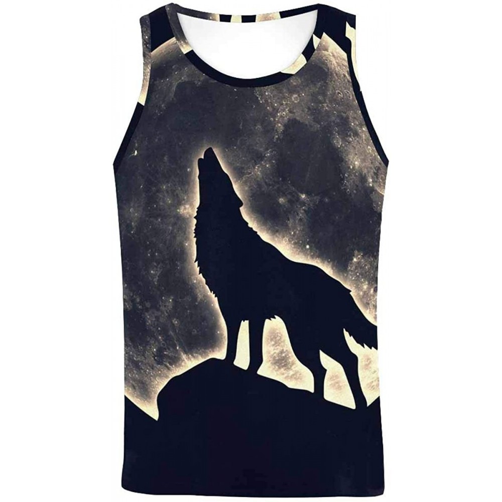 Undershirts Men's Muscle Gym Workout Training Sleeveless Tank Top Howling Gray Wolf - Multi9 - C319DC3NDA3