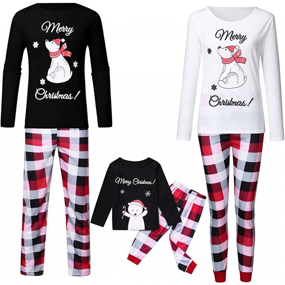 Sleep Sets Merry Christmas Pajamas for Family Winter Bear Holiday Pj Plais Pants Sets for Couple and Baby (Black-Large) - CJ1...