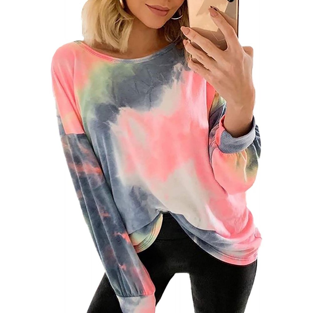 Tops Women's Tie Dye Crew Neck Sweatshirt Casual Loose Long Sleeve Top Shirts - Multicolored - CW190E4AICT