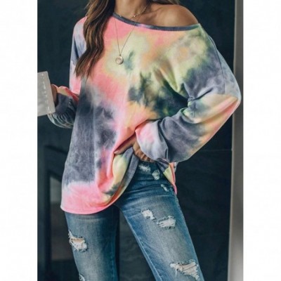 Tops Women's Tie Dye Crew Neck Sweatshirt Casual Loose Long Sleeve Top Shirts - Multicolored - CW190E4AICT