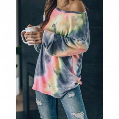 Tops Women's Tie Dye Crew Neck Sweatshirt Casual Loose Long Sleeve Top Shirts - Multicolored - CW190E4AICT