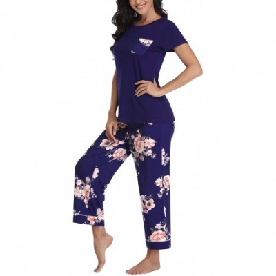 Sets Womens Capri Pajama Sets Cotton Pajamas for Women Short Sleeve Sleepwear Pjs Sets - Pattern-3 - C519CKKNN2A