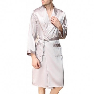 Robes Men Spa Bathrobe Charmeuse Loungewear Plus-Size Soft Pure Colour Robe - Argent - C618TQH7N03