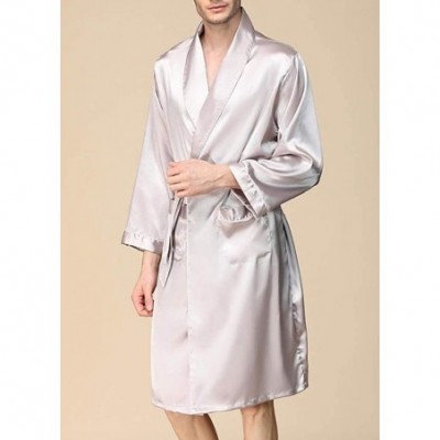 Robes Men Spa Bathrobe Charmeuse Loungewear Plus-Size Soft Pure Colour Robe - Argent - C618TQH7N03