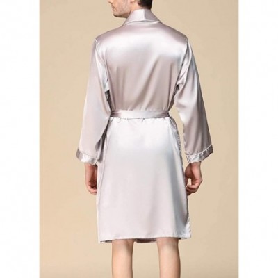 Robes Men Spa Bathrobe Charmeuse Loungewear Plus-Size Soft Pure Colour Robe - Argent - C618TQH7N03