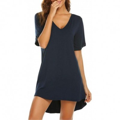 Nightgowns & Sleepshirts Loose V Neck Solid Women Nightgown Short Sleeve Nightdress - Black - C818W463XS7