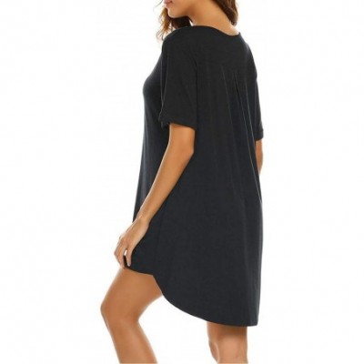 Nightgowns & Sleepshirts Loose V Neck Solid Women Nightgown Short Sleeve Nightdress - Black - C818W463XS7