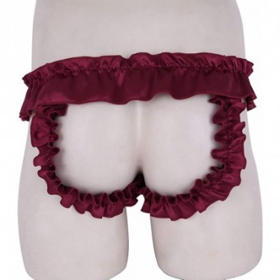 G-Strings & Thongs Mens Frilly Satin Jockstraps Sissy Pouch G-String Thongs Panties Crossdress Bikini Briefs Underwear - Wine...