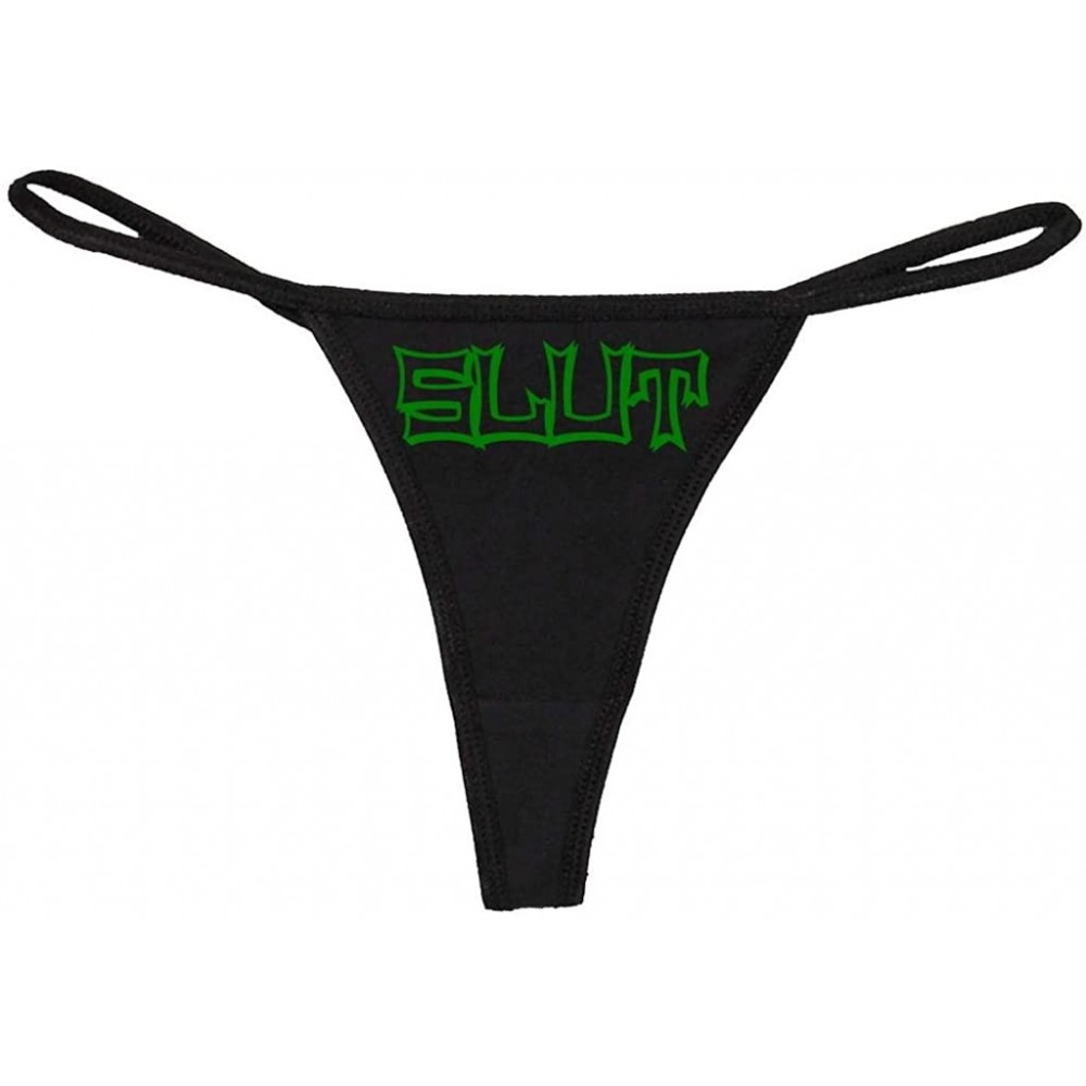 Panties Women's Slut Rude Sexy Hot Bedroom Fun Thong - Black/Green - CK11UPMJYRZ