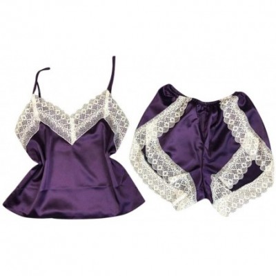 Nightgowns & Sleepshirts 2PC Lingerie Women Sexy Nightdress Nightgown Sleepwear Underwear Set - Purple - C9199UTOE4Q