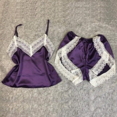 Nightgowns & Sleepshirts 2PC Lingerie Women Sexy Nightdress Nightgown Sleepwear Underwear Set - Purple - C9199UTOE4Q