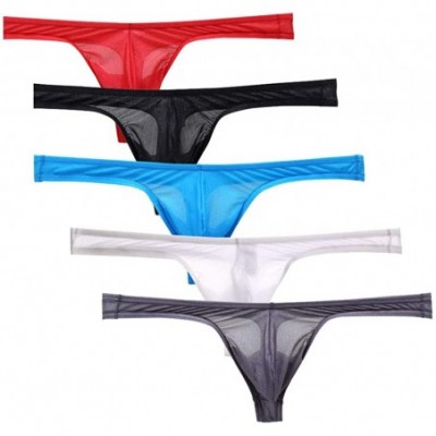 G-Strings & Thongs Mens Soft Mesh Stretch Thong T-Back Sexy Underwear - Blue/White/Gray/Red/Black(5pack) - C719CDEUM6D