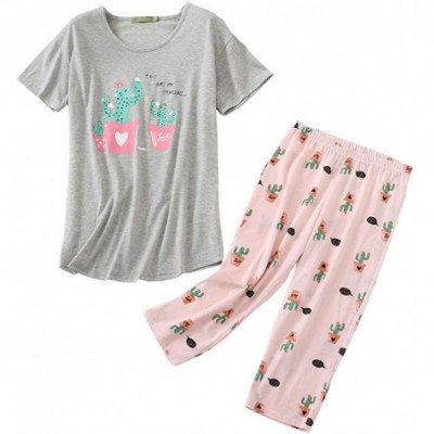 Nightgowns & Sleepshirts Women's Cute Sleepwear Tops with Capri Pants Pajama Sets - P-catus - CP18QR952DQ