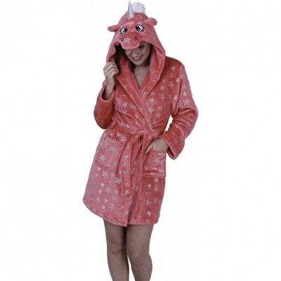 Nightgowns & Sleepshirts Womens Luxury Soft Coral Fleece Novelty Animal 3D Dressing Gown Robe Hood Various Designs - Unicorn ...