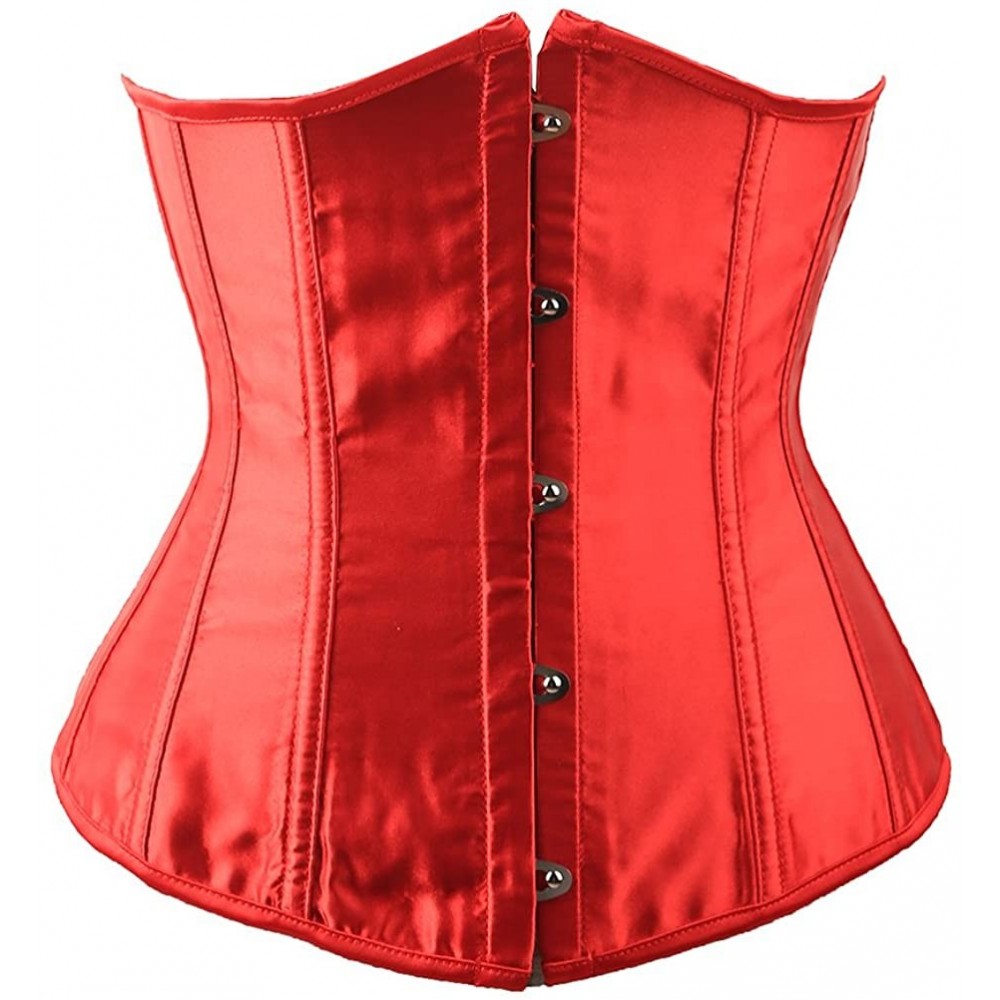 Bustiers & Corsets Women's Underbust Satin Lace up Waist Cincher Corset Shaper Top (XXXX-Large Red) - CF18DHMS0U9