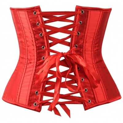 Bustiers & Corsets Women's Underbust Satin Lace up Waist Cincher Corset Shaper Top (XXXX-Large Red) - CF18DHMS0U9