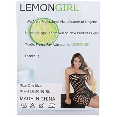 Baby Dolls & Chemises Women Fishnet Lingere BadyDolls Chemise Long Sleeve Stocking Dress Size US2-18 - Black - C318XEKTMUW