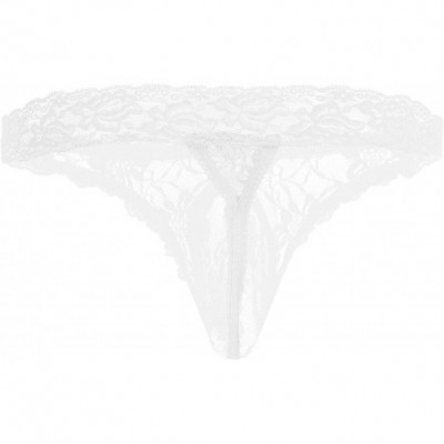 Briefs Men's Floral Lace Thongs G String Sissy Pouch Panties See Through Underwear - White - CS186S6Z88G