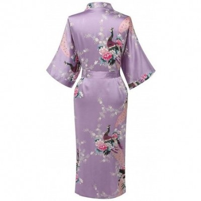 Robes Light Purple Print Flower Women Robe Gown Chinese Traditional Bathrobe Sleepwear Novelty Kimono Dress Short Robe 8 - CV...