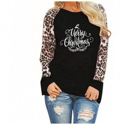 Thermal Underwear Festival Christmas Womens Reindeer Blouses T-Shirt Xmas Long Sleeve Tops - C-black - C1192K7NKKL