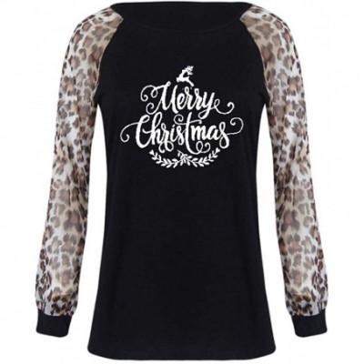 Thermal Underwear Festival Christmas Womens Reindeer Blouses T-Shirt Xmas Long Sleeve Tops - C-black - C1192K7NKKL