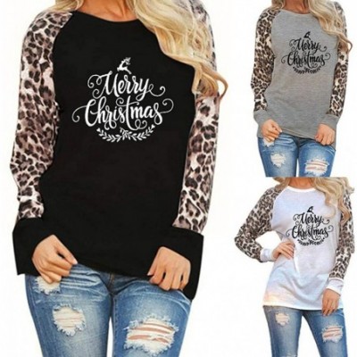 Thermal Underwear Festival Christmas Womens Reindeer Blouses T-Shirt Xmas Long Sleeve Tops - C-black - C1192K7NKKL