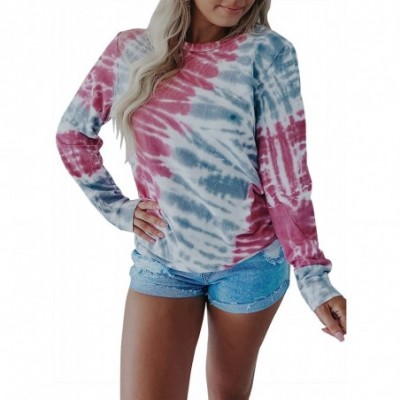 Tops Women's Casual Crew Neck Long Sleeve Tie Dye Printed Loose Pullover Pajama Tops Loungewear - Multicolor - CX19C70KDYI