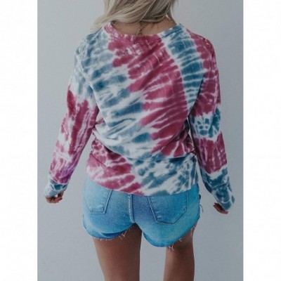 Tops Women's Casual Crew Neck Long Sleeve Tie Dye Printed Loose Pullover Pajama Tops Loungewear - Multicolor - CX19C70KDYI