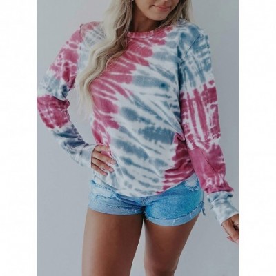 Tops Women's Casual Crew Neck Long Sleeve Tie Dye Printed Loose Pullover Pajama Tops Loungewear - Multicolor - CX19C70KDYI