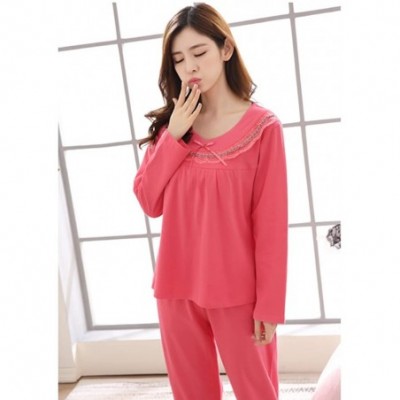 Sets Women's Cotton Pajamas- Pajamas Sets 2 Piece- Long Sleeve Boat Neckline Pj Set Sleepwear Loungewear - Watermelon - CZ18E...