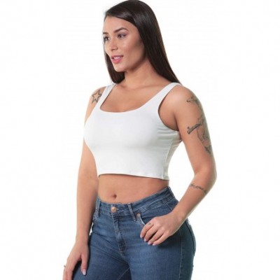 Camisoles & Tanks Wide Strap Camisole for Women Cotton Crop top Solid Color and Sexy - White - C1199ARO5MW