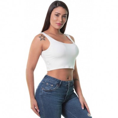 Camisoles & Tanks Wide Strap Camisole for Women Cotton Crop top Solid Color and Sexy - White - C1199ARO5MW