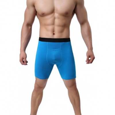 Boxer Briefs Men's Cotton Boxer Briefs Long Leg Underwear No Ride Up Stretch with Open Fly - 1 Pack Light Blue - C318CIL8CUM