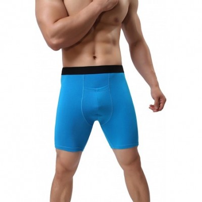 Boxer Briefs Men's Cotton Boxer Briefs Long Leg Underwear No Ride Up Stretch with Open Fly - 1 Pack Light Blue - C318CIL8CUM