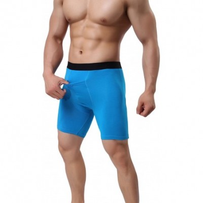 Boxer Briefs Men's Cotton Boxer Briefs Long Leg Underwear No Ride Up Stretch with Open Fly - 1 Pack Light Blue - C318CIL8CUM