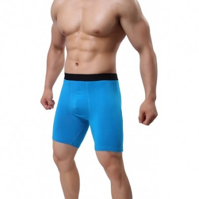 Boxer Briefs Men's Cotton Boxer Briefs Long Leg Underwear No Ride Up Stretch with Open Fly - 1 Pack Light Blue - C318CIL8CUM