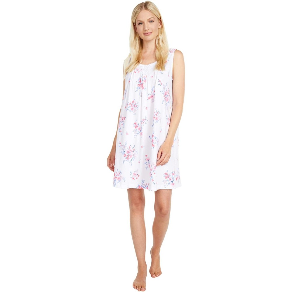 Nightgowns & Sleepshirts Soft Jersey Sleeveless Short Gown - White/Pink Multi Floral - C6190E6QMYT