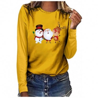 Robes Women's Christmas Plus Size Shirts Casual Pull Sleeve Snowman Print Pullover Solid Loose Fall Blouse Top Tee - L - C218...