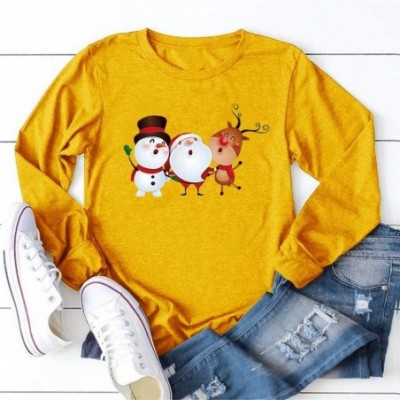 Robes Women's Christmas Plus Size Shirts Casual Pull Sleeve Snowman Print Pullover Solid Loose Fall Blouse Top Tee - L - C218...