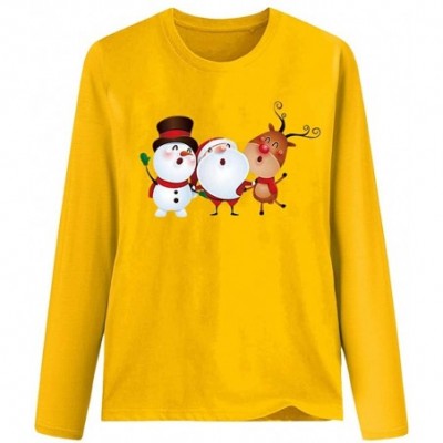 Robes Women's Christmas Plus Size Shirts Casual Pull Sleeve Snowman Print Pullover Solid Loose Fall Blouse Top Tee - L - C218...