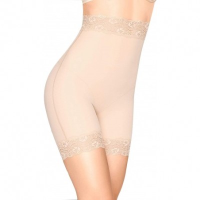 Shapewear 7115 - Women's Medium Control Mid-Thigh Lace Trim Shapewear - Nude - CB119GW5Y9R