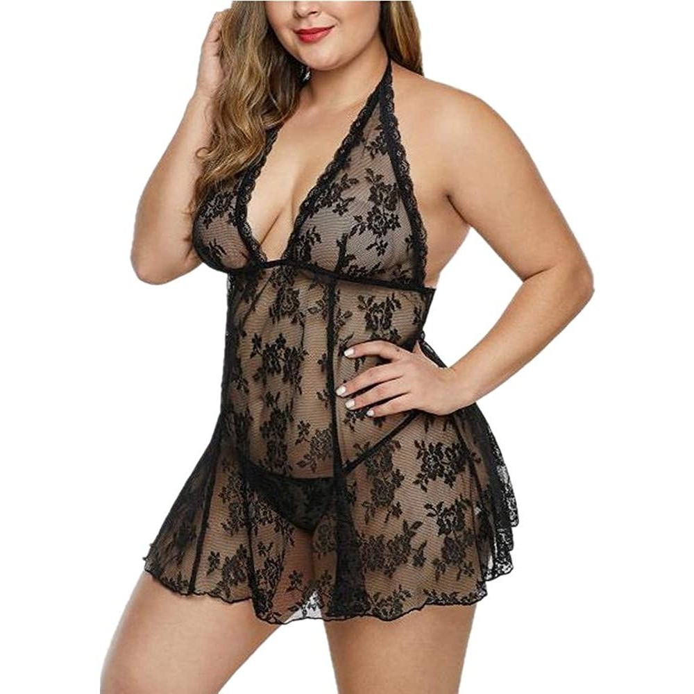 Baby Dolls & Chemises Women Lace Sexy Babydoll Lingerie Nightdress Skirt Camisole Lace Pajamas Underwear - C_black - C219573MKE2