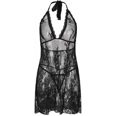 Baby Dolls & Chemises Women Lace Sexy Babydoll Lingerie Nightdress Skirt Camisole Lace Pajamas Underwear - C_black - C219573MKE2