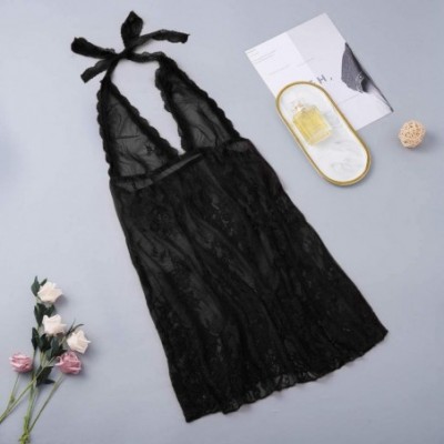 Baby Dolls & Chemises Women Lace Sexy Babydoll Lingerie Nightdress Skirt Camisole Lace Pajamas Underwear - C_black - C219573MKE2