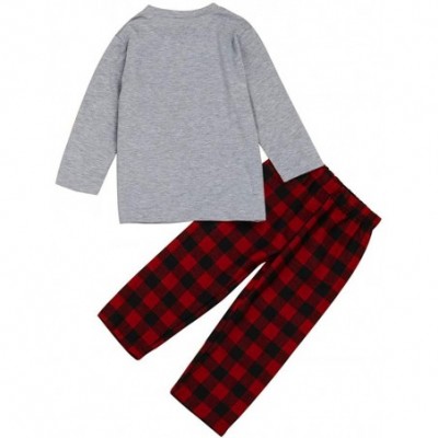 Sleep Sets Men Family Dad Kids Sleepwear - Soft Loose Letter Print Top Plaid Pants Sets Nightwear Pajamas Outfits - Red - C21...