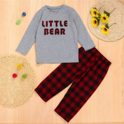 Sleep Sets Men Family Dad Kids Sleepwear - Soft Loose Letter Print Top Plaid Pants Sets Nightwear Pajamas Outfits - Red - C21...