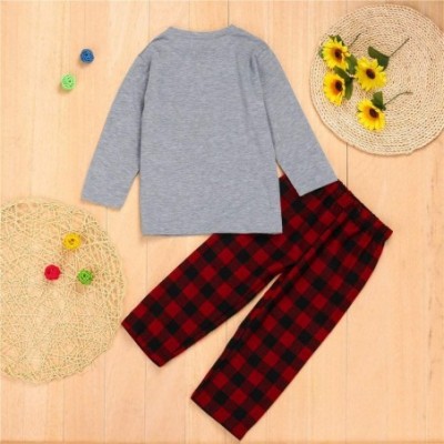 Sleep Sets Men Family Dad Kids Sleepwear - Soft Loose Letter Print Top Plaid Pants Sets Nightwear Pajamas Outfits - Red - C21...