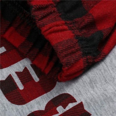 Sleep Sets Men Family Dad Kids Sleepwear - Soft Loose Letter Print Top Plaid Pants Sets Nightwear Pajamas Outfits - Red - C21...